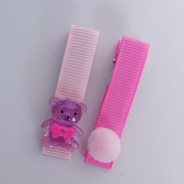 Hair Clip 2 Pequeno Rosa/Ursinha Pompom