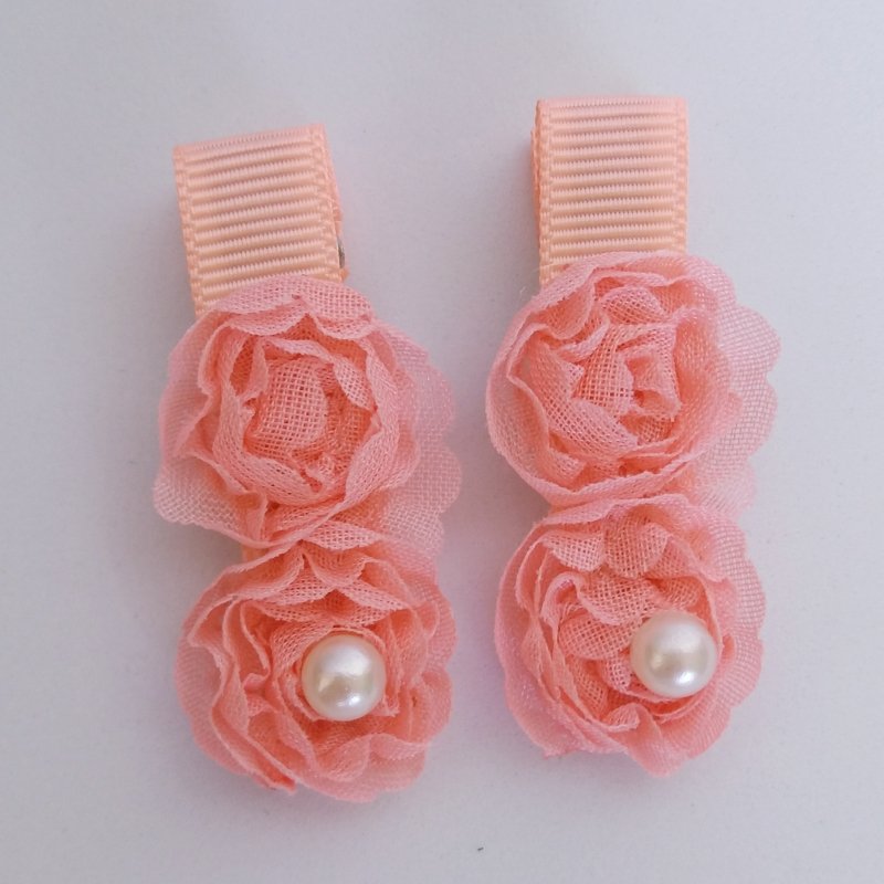 Hair Clip 2 Pequeno Pêssego /Flor Pérola