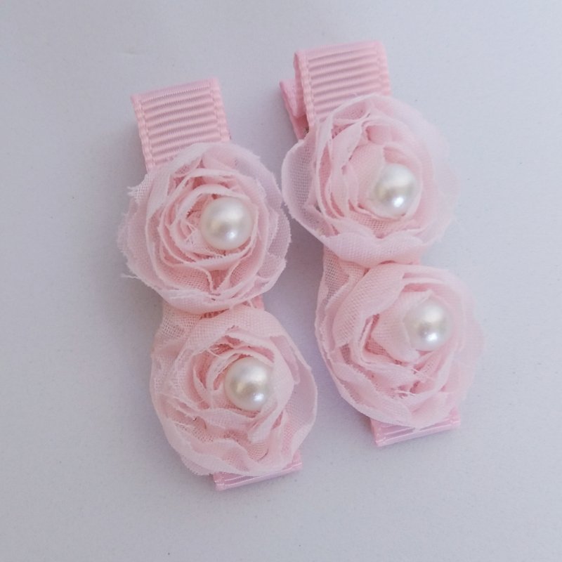 Hair Clip 2 Pequeno Rosa Bebê/Flor Pérola