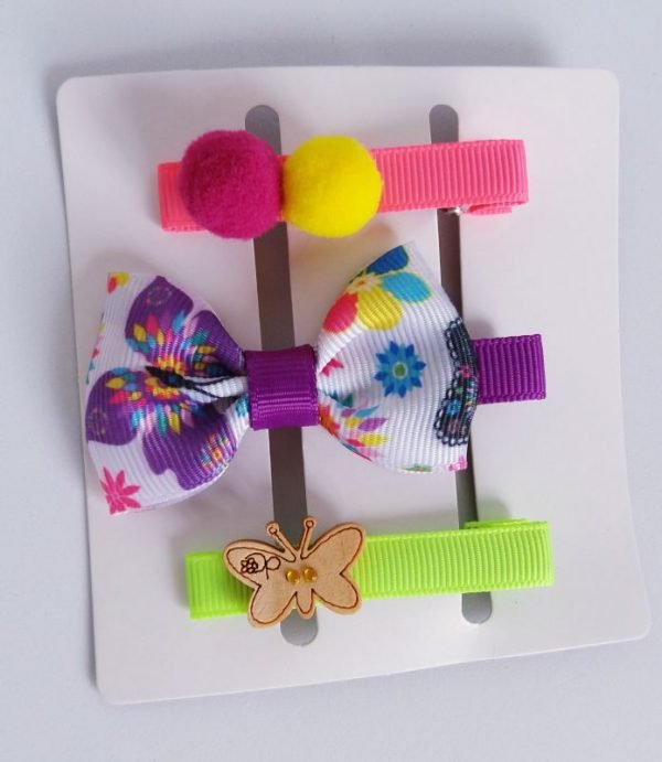 Hair Clip 3 Médio Borboleta Neon