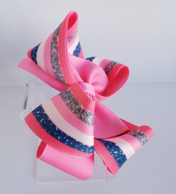 Laço Amora Grande Rosa Chiclete e Listrado - Imagem 2
