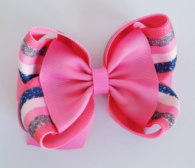 Laço Amora Grande Rosa Chiclete e Listrado - Imagem 3