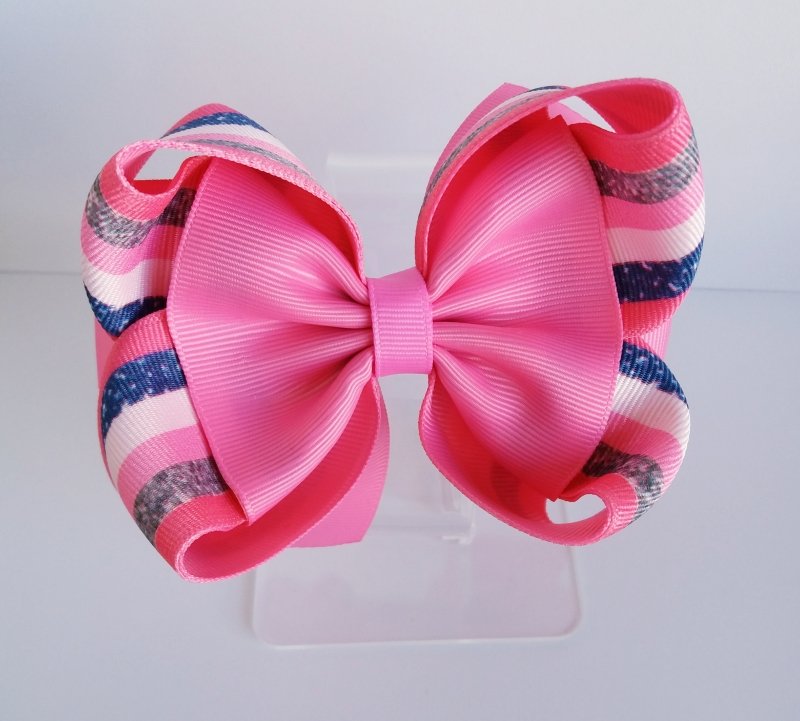 Laço Amora Grande Rosa Chiclete e Listrado