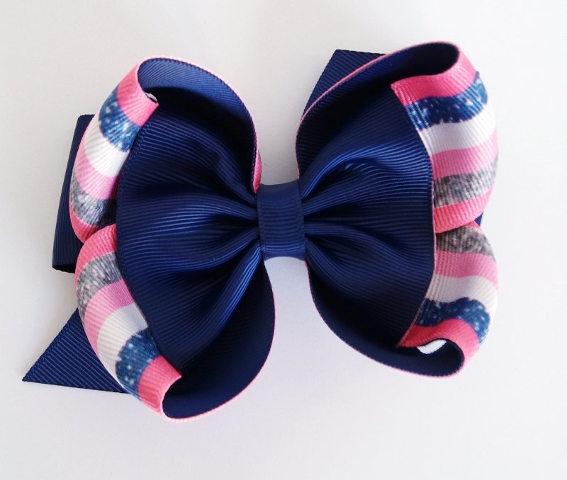 Laço Amora Grande Azul Marinho e Listrado - Imagem 3
