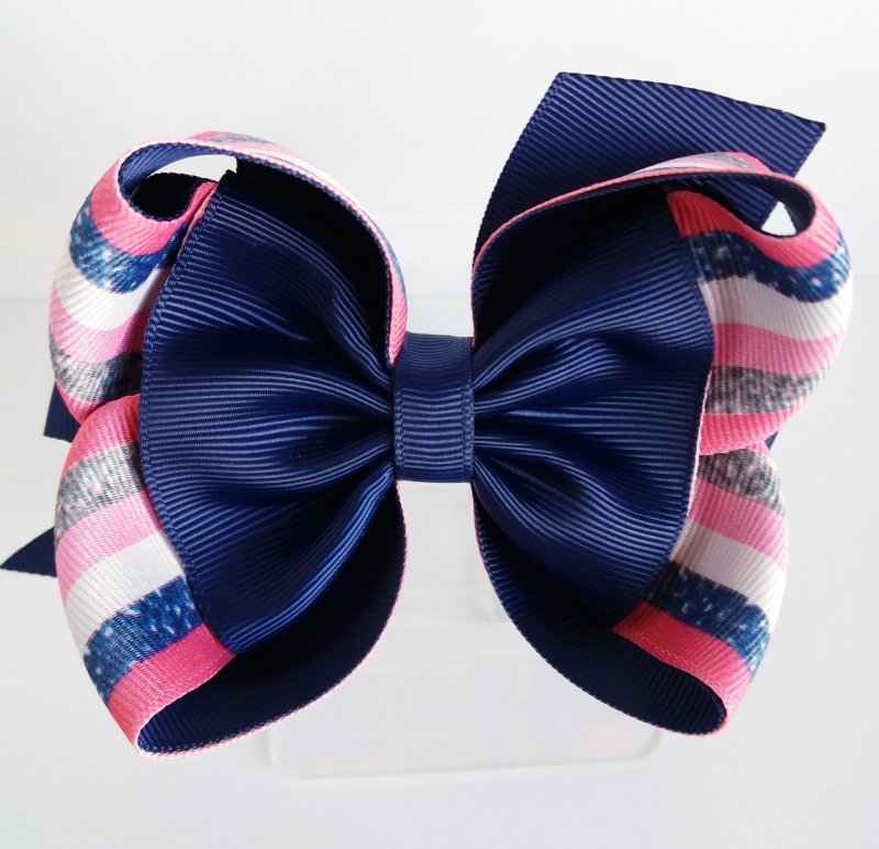 Laço Amora Grande Azul Marinho e Listrado