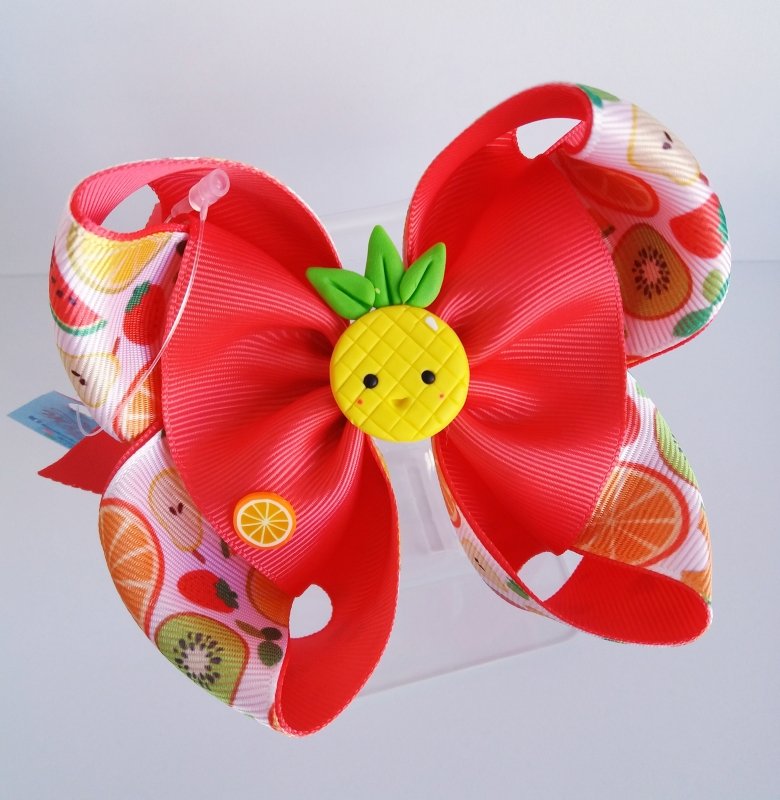 Laço Amora Grande Coral/Frutinhas Abacaxi - Imagem 2