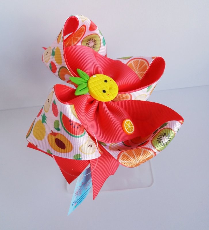 Laço Amora Grande Coral/Frutinhas Abacaxi - Imagem 3