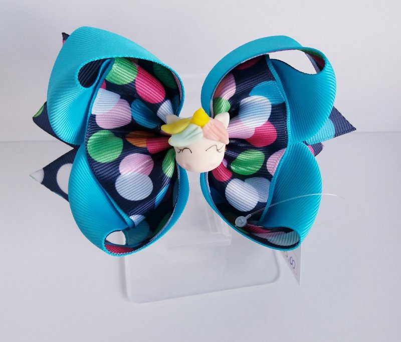 Laço Amora Grande Azul/Bolinhas Unicórnio - Imagem 2