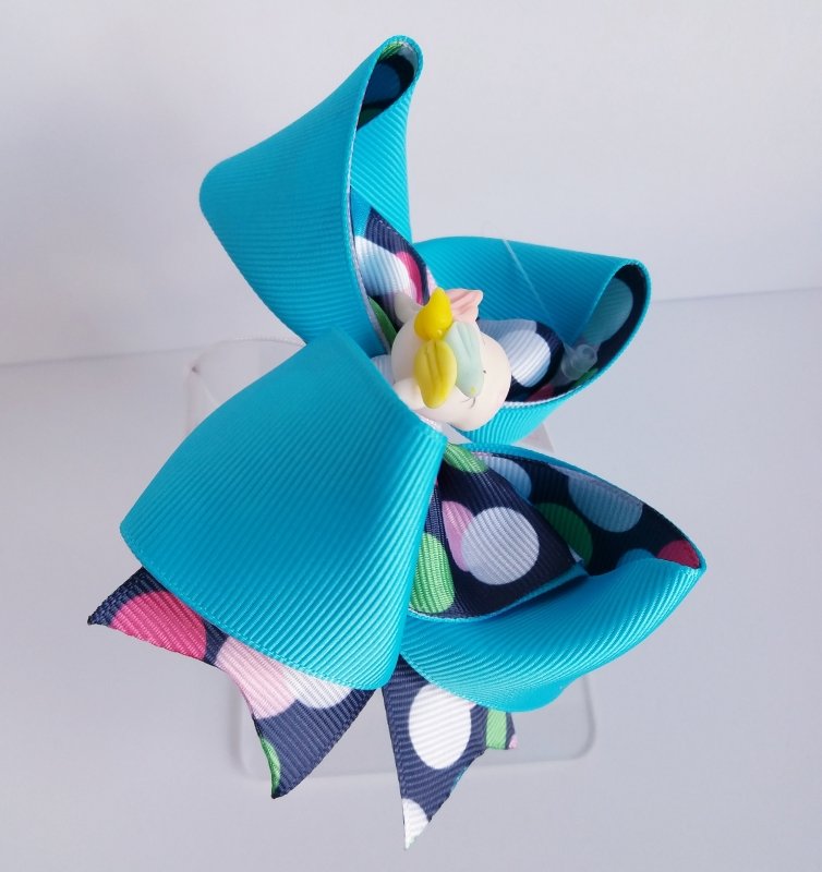 Laço Amora Grande Azul/Bolinhas Unicórnio - Imagem 3