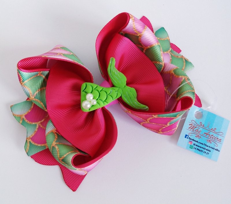 Laço Amora Grande Rosa/Escamas Sereia - Imagem 3