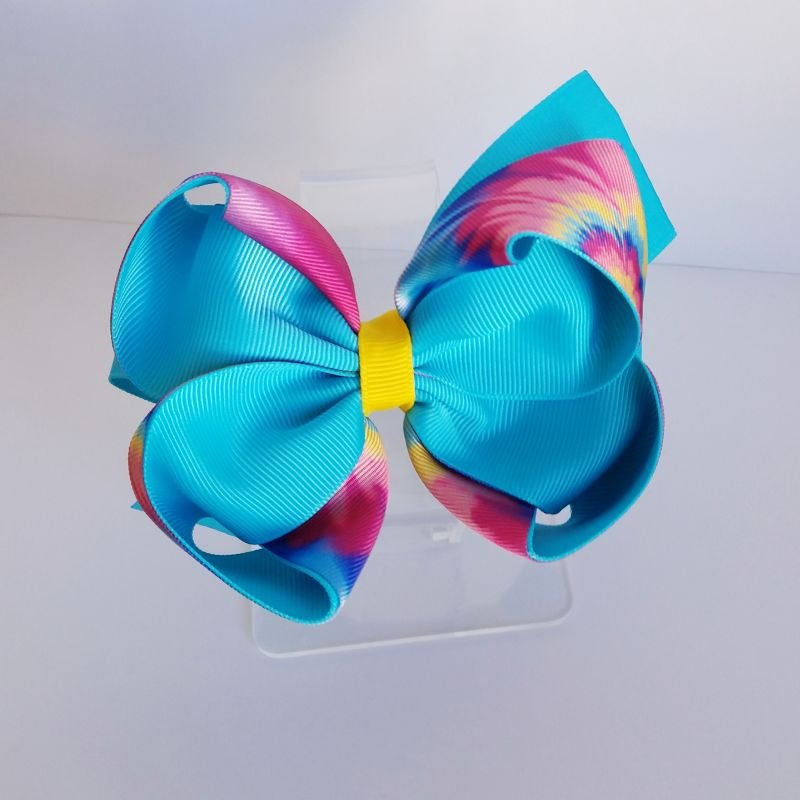 Laço Amora Invertido Grande Azul Royal e Floral Neon