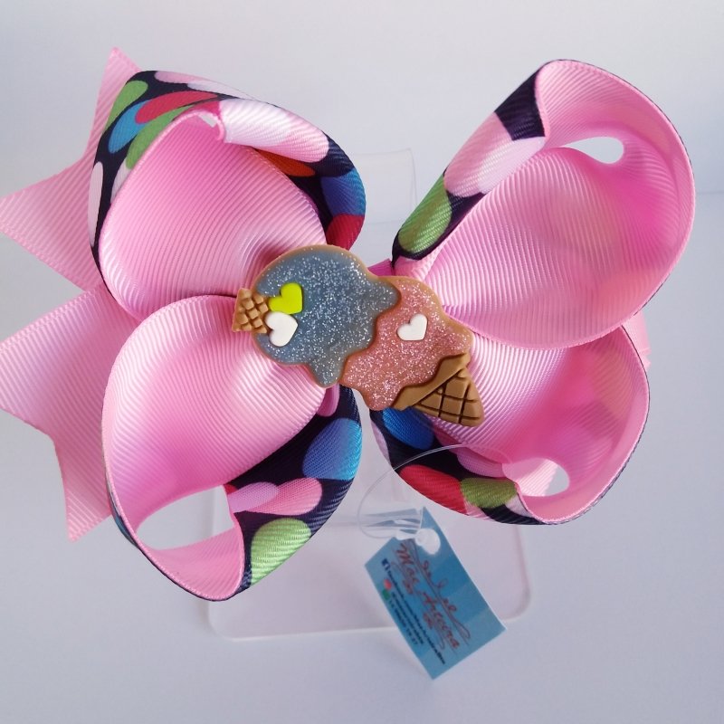 Laço Amora Invertido Grande Rosa Bebê/Bolinhas Sorvete - Imagem 2