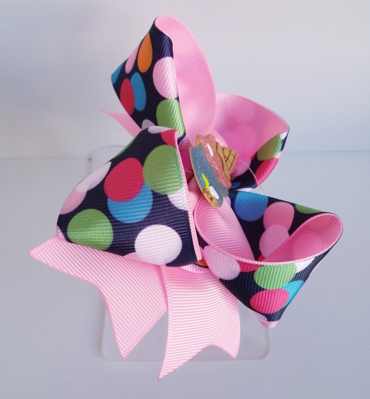 Laço Amora Invertido Grande Rosa Bebê/Bolinhas Sorvete - Imagem 3