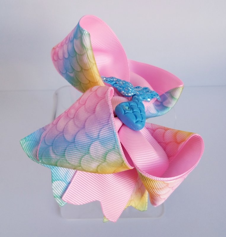 Laço Amora Invertido Grande Rosa Bebê/Escamas Sereia - Imagem 2