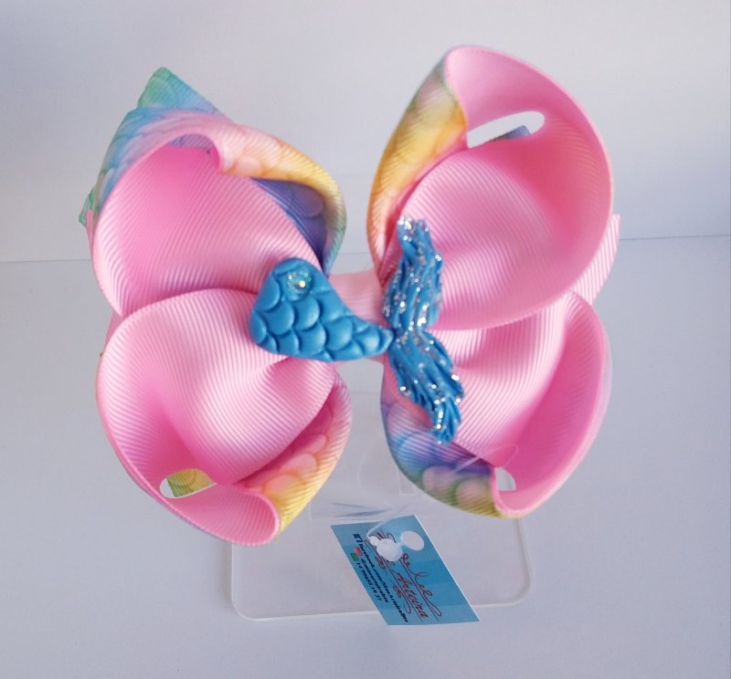 Laço Amora Invertido Grande Rosa Bebê/Escamas Sereia