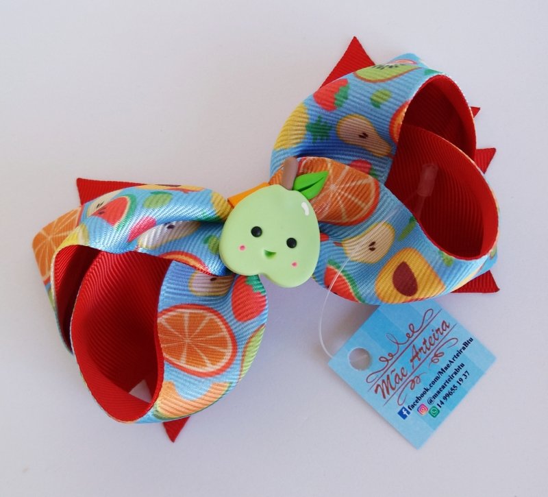 Laço Boutique Duplo Grande Vermelho/Frutinhas Pêra - Imagem 3