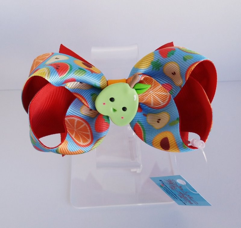 Laço Boutique Duplo Grande Vermelho/Frutinhas Pêra