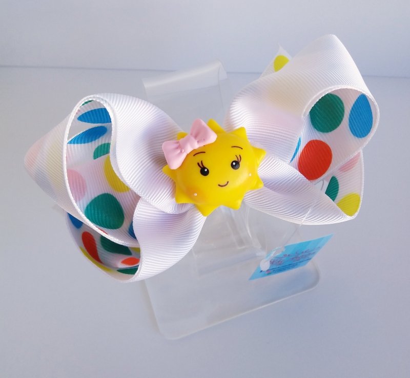 Laço Boutique Duplo Grande Branco/Poá Colors Sol - Imagem 2