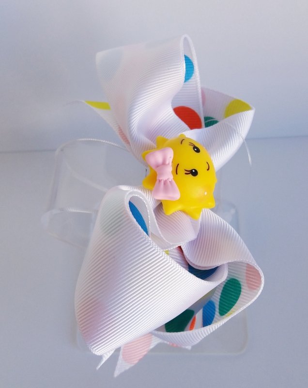 Laço Boutique Duplo Grande Branco/Poá Colors Sol - Imagem 3