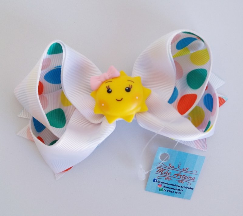 Laço Boutique Duplo Grande Branco/Poá Colors Sol