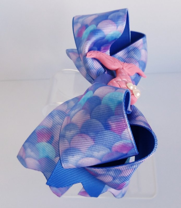 Laço Boutique Duplo Grande Azul/Escamas Sereia - Imagem 3