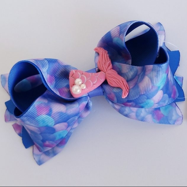Laço Boutique Duplo Grande Azul/Escamas Sereia