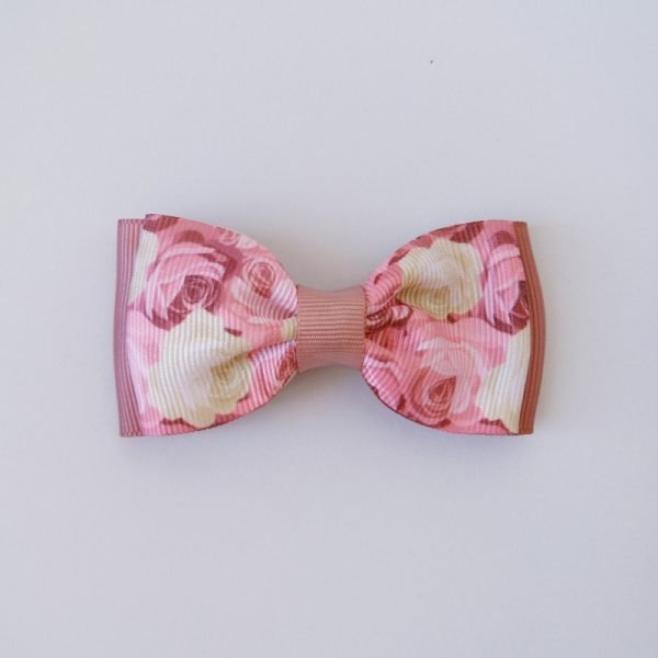 Laço Gravata Duplo Médio Rose Floral