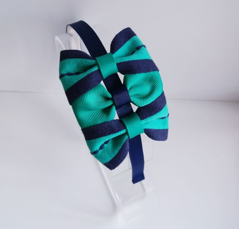 Tiara 3 Laços Média Azul e Verde Presponto - Imagem 2