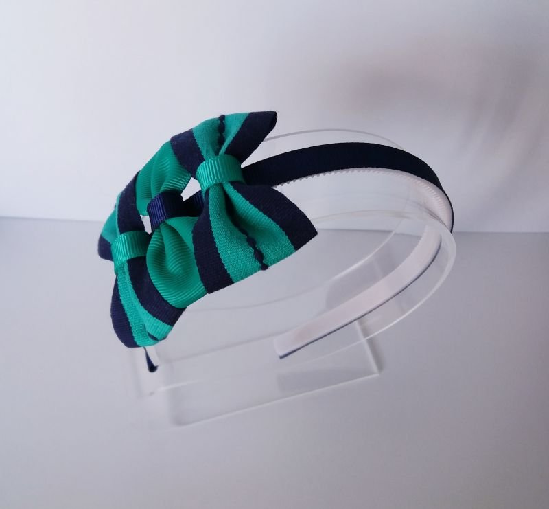 Tiara 3 Laços Média Azul e Verde Presponto