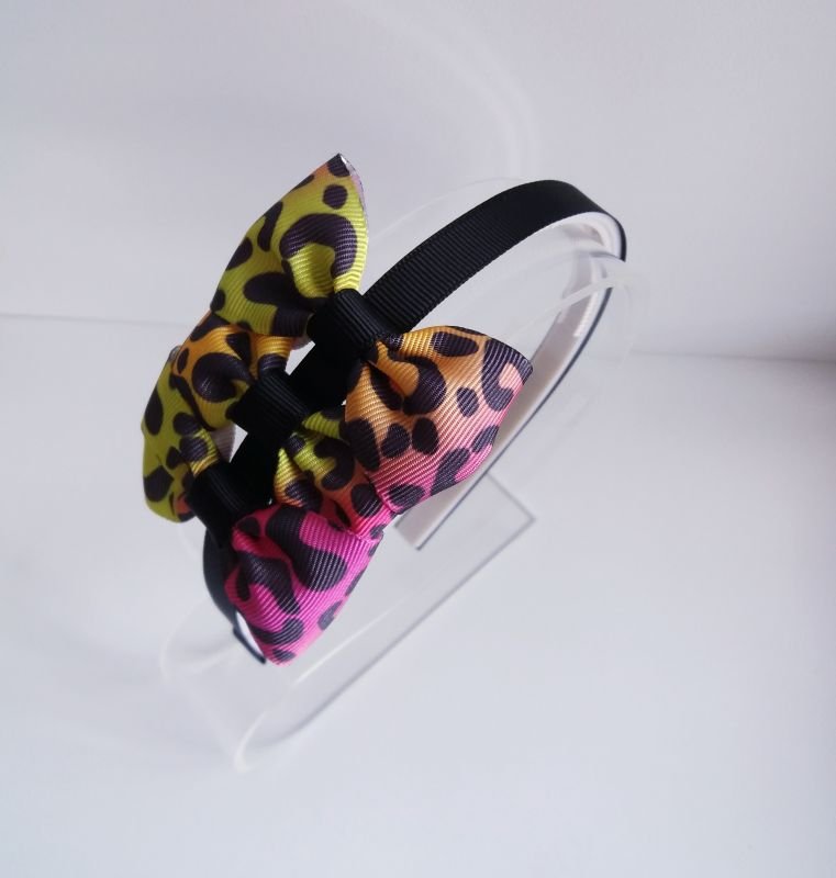 Tiara 3 Laços Média Preto Animal Print Neon - Imagem 2