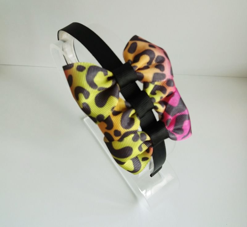 Tiara 3 Laços Média Preto Animal Print Neon