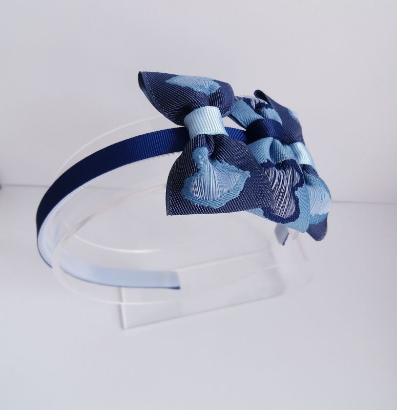 Tiara 3 Laços Média Azul Laço Coração Jeans - Imagem 2