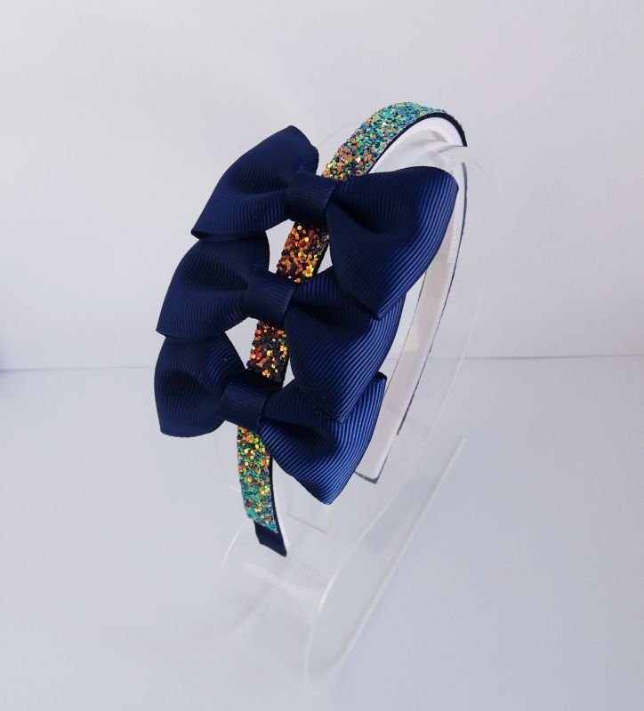 Tiara 3 Laços Média Furta Cor Azul