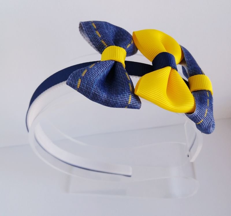 Tiara 3 Laços Pequena Azul Presponto Amarelo - Imagem 2