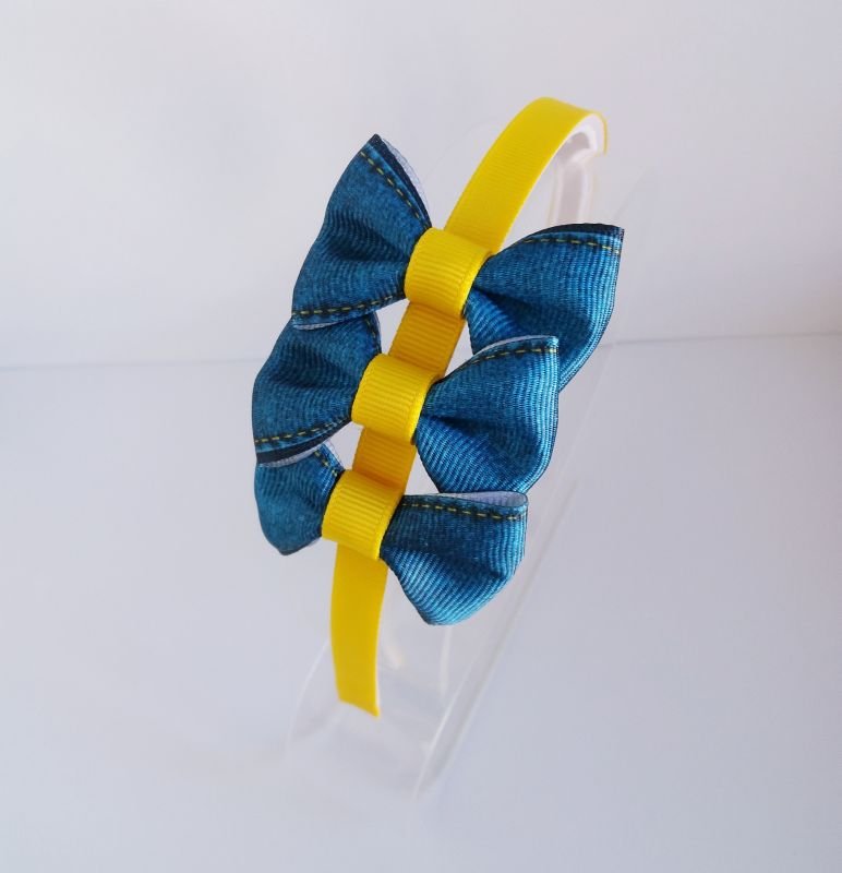 Tiara 3 Laços Pequena Amarelo Presponto Jeans