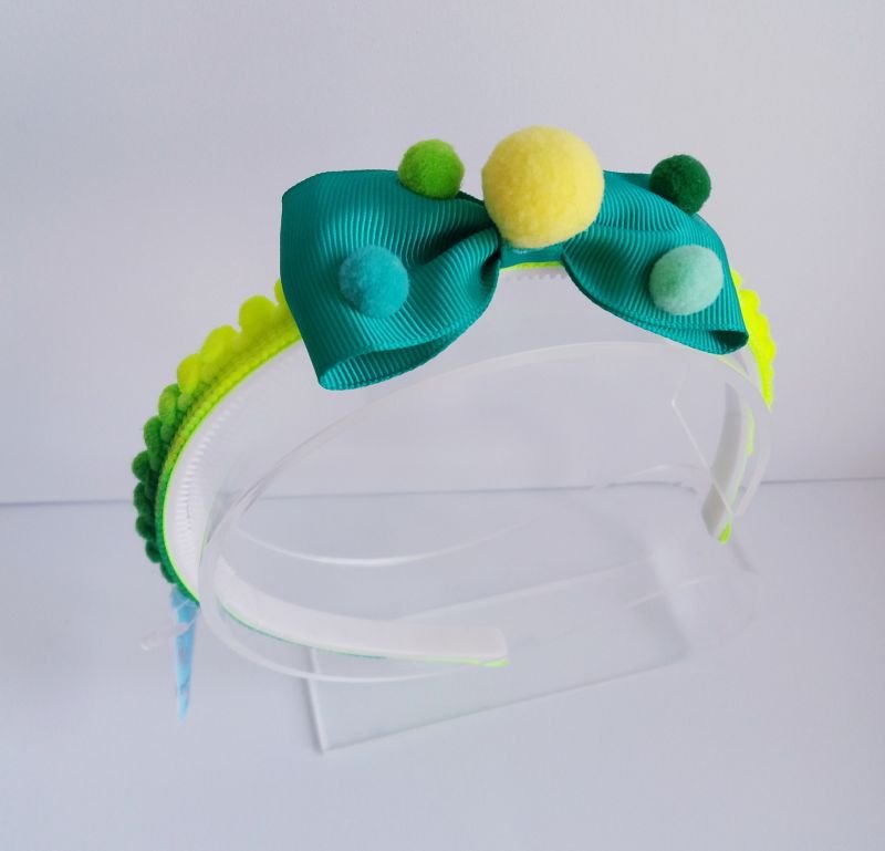 Tiara Laço Verde Degradê com Pompom