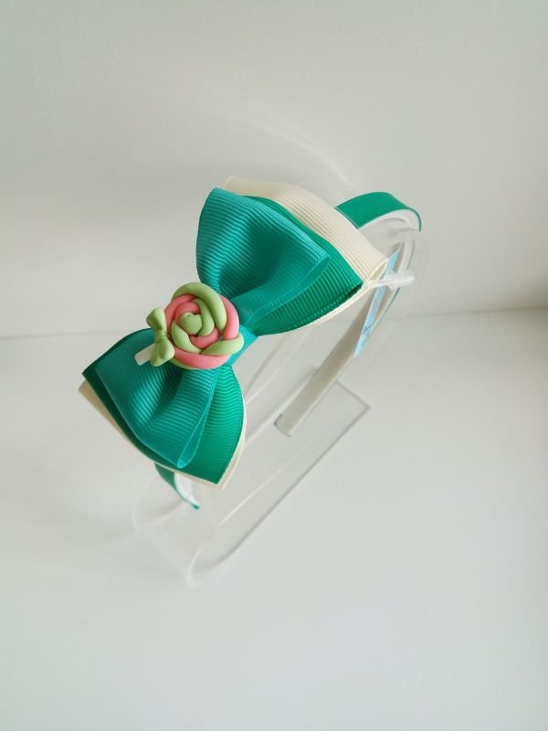 Tiara Laço Triplo Verde Lollipop - Imagem 2