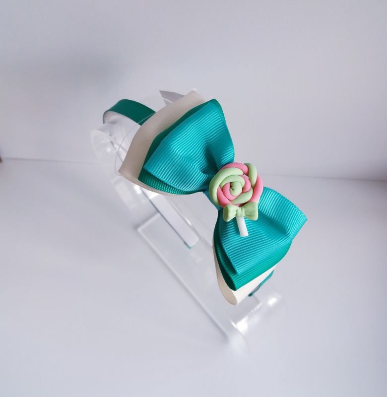 Tiara Laço Triplo Verde Lollipop