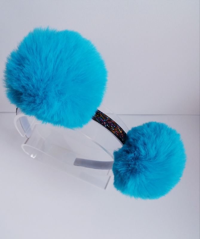 Tiara Pompom Removível Lurex Color Pompom Azul